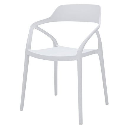 Set of Four White Heavy Duty Plastic Open Back Dining Arm Chairs
