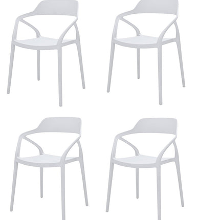 Set of Four White Heavy Duty Plastic Open Back Dining Arm Chairs