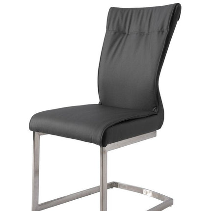 Set of Two Gray and Silver Faux Leather Dining Side Chairs HomeRoots