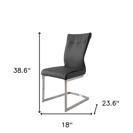 Set of Two Gray and Silver Faux Leather Dining Side Chairs HomeRoots