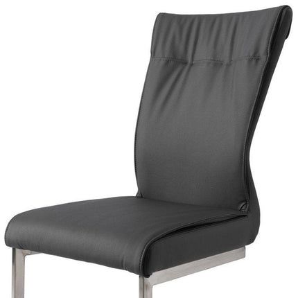 Set of Two Gray and Silver Faux Leather Dining Side Chairs HomeRoots