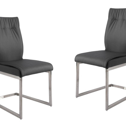 Set of Two Gray and Silver Faux Leather Dining Side Chairs HomeRoots