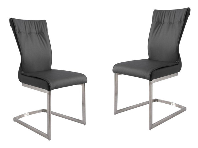 Set of Two Gray and Silver Faux Leather Dining Side Chairs HomeRoots