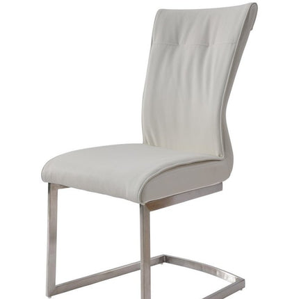 Set of Two White and Silver Faux Leather Dining Side Chairs HomeRoots