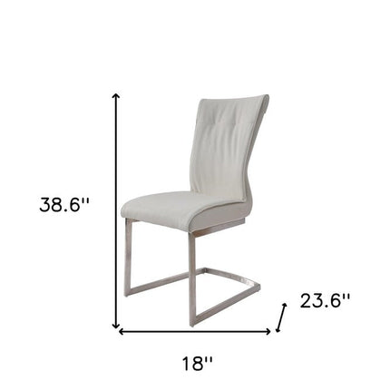 Set of Two White and Silver Faux Leather Dining Side Chairs HomeRoots
