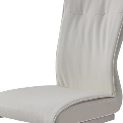 Set of Two White and Silver Faux Leather Dining Side Chairs HomeRoots
