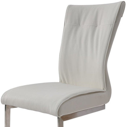 Set of Two White and Silver Faux Leather Dining Side Chairs HomeRoots