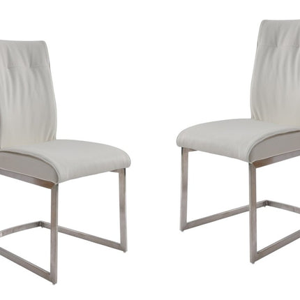 Set of Two White and Silver Faux Leather Dining Side Chairs HomeRoots