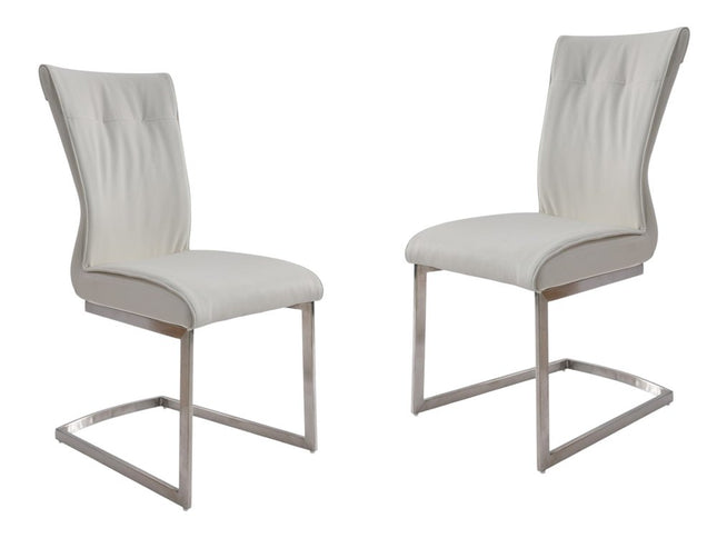 Set of Two White and Silver Faux Leather Dining Side Chairs HomeRoots