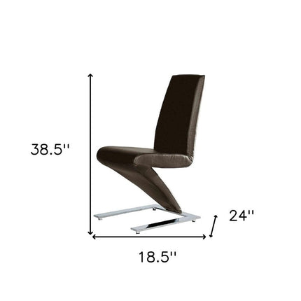 Set of Two Brown and Silver Faux Leather Dining Side Chairs