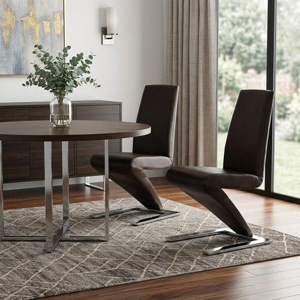 Set of Two Brown and Silver Faux Leather Dining Side Chairs HomeRoots