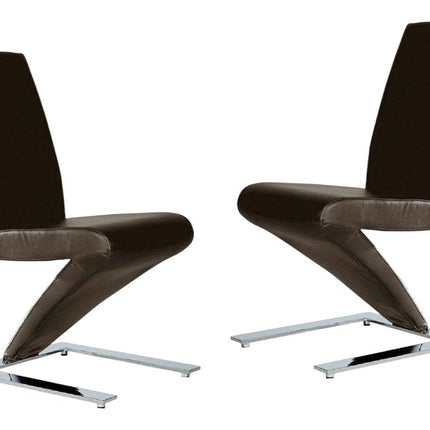 Set of Two Brown and Silver Faux Leather Dining Side Chairs HomeRoots