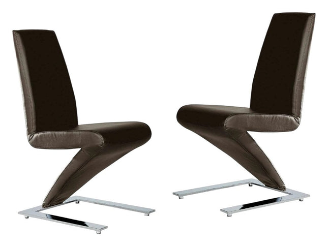 Set of Two Brown and Silver Faux Leather Dining Side Chairs HomeRoots