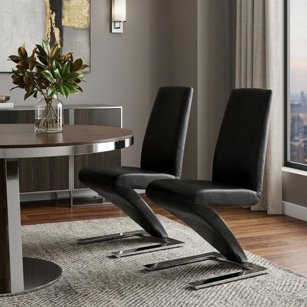 Set of Two Black and Silver Faux Leather Dining Side Chairs HomeRoots