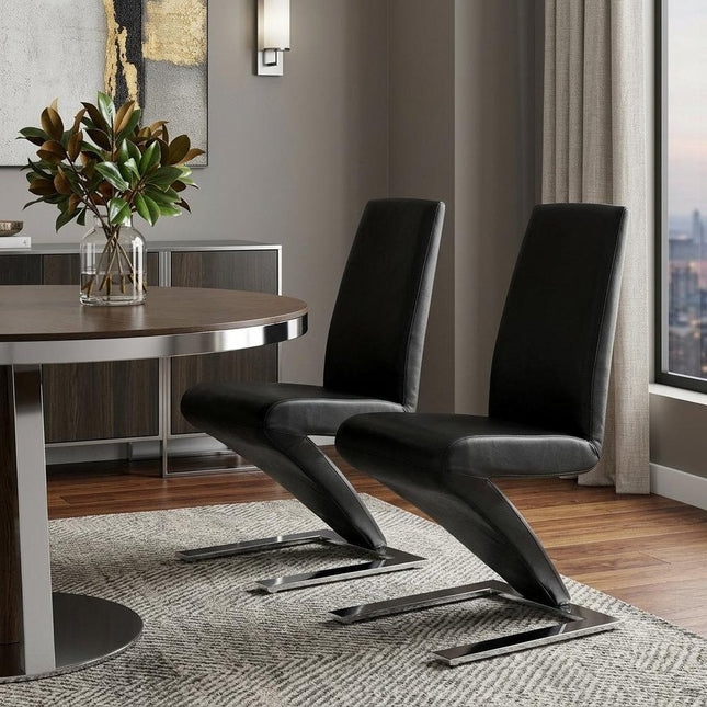 Set of Two Black and Silver Faux Leather Dining Side Chairs HomeRoots