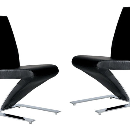 Set of Two Black and Silver Faux Leather Dining Side Chairs HomeRoots
