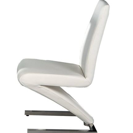 Set of Two White and Silver Slipcovered Faux Leather Dining Side Chairs
