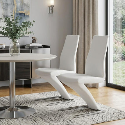Set of Two White and Silver Slipcovered Faux Leather Dining Side Chairs