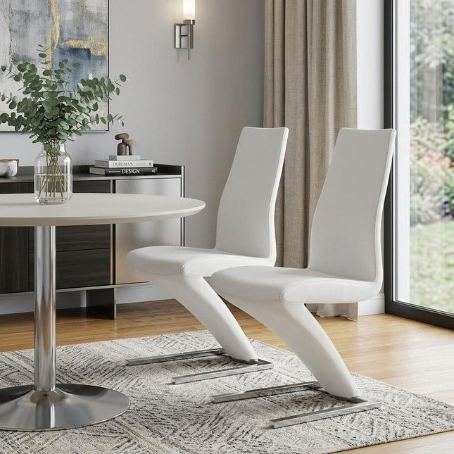 Set of Two White and Silver Slipcovered Faux Leather Dining Side Chairs HomeRoots