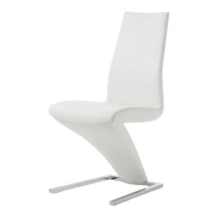 Set of Two White and Silver Slipcovered Faux Leather Dining Side Chairs
