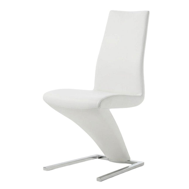 Set of Two White and Silver Slipcovered Faux Leather Dining Side Chairs HomeRoots