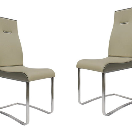Set of Two Gray and Silver Faux Leather Dining Side Chairs