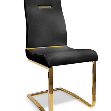 Set of Two Black and Gold Faux Leather Dining Side Chairs