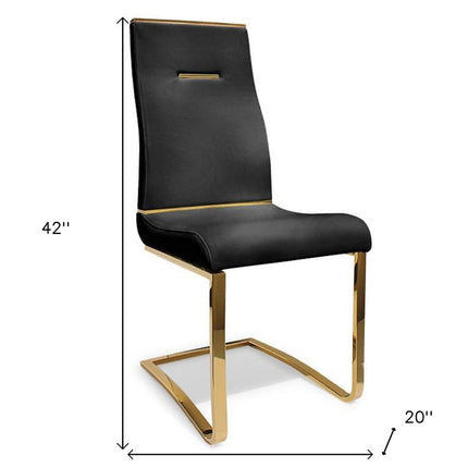 Set of Two Black and Gold Faux Leather Dining Side Chairs