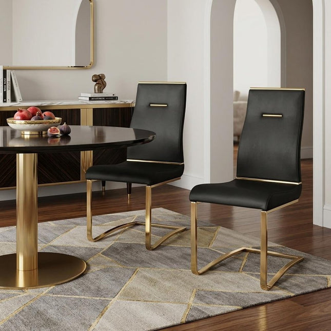 Set of Two Black and Gold Faux Leather Dining Side Chairs HomeRoots