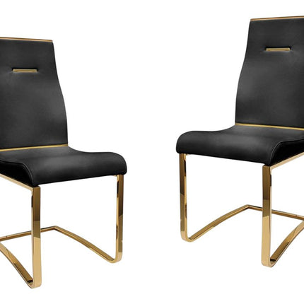 Set of Two Black and Gold Faux Leather Dining Side Chairs