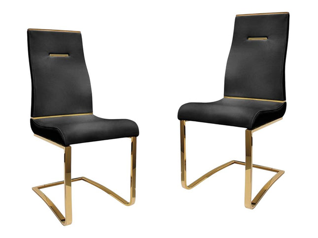 Set of Two Black and Gold Faux Leather Dining Side Chairs HomeRoots