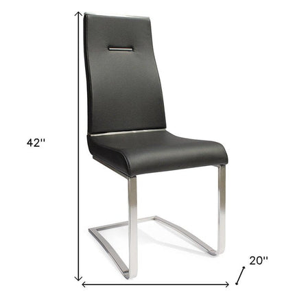 Set of Two Black and Silver Faux Leather Dining Side Chairs