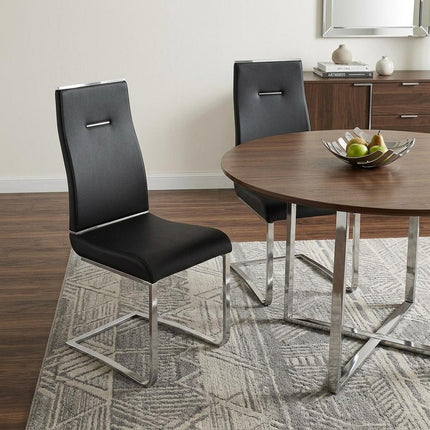 Set of Two Black and Silver Faux Leather Dining Side Chairs HomeRoots
