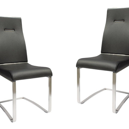 Set of Two Black and Silver Faux Leather Dining Side Chairs HomeRoots