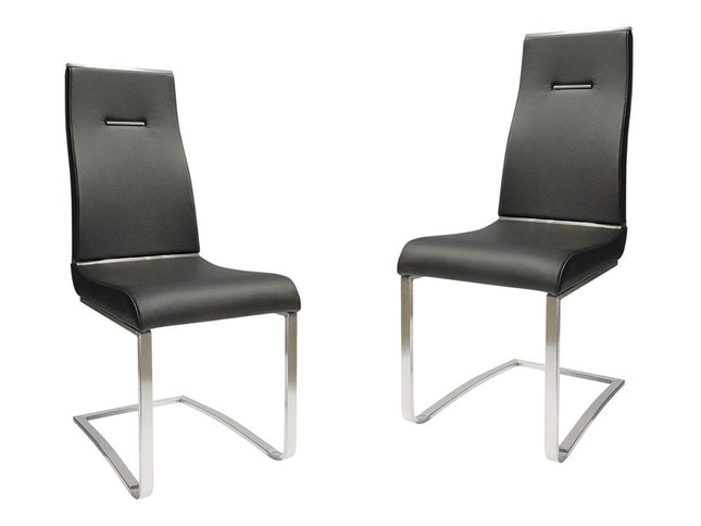 Set of Two Black and Silver Faux Leather Dining Side Chairs HomeRoots
