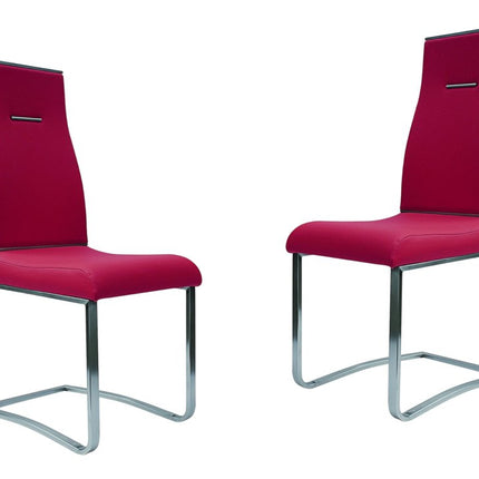 Set of Two Red and Silver Faux Leather Dining Side Chairs