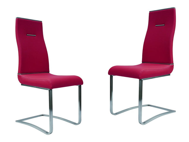 Set of Two Red and Silver Faux Leather Dining Side Chairs HomeRoots