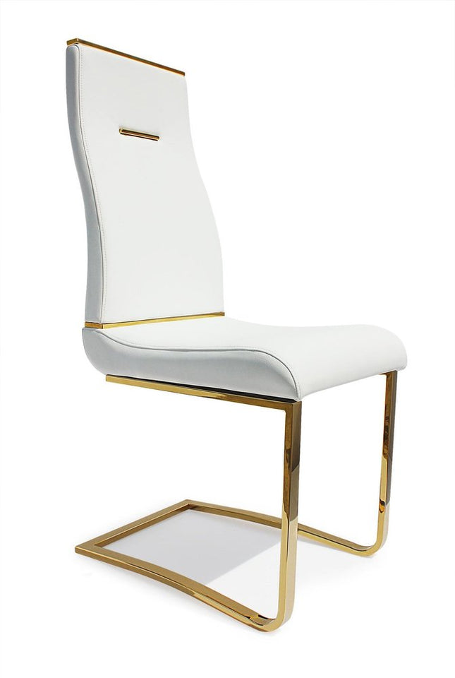 Set of Two White and Gold Faux Leather Dining Side Chairs