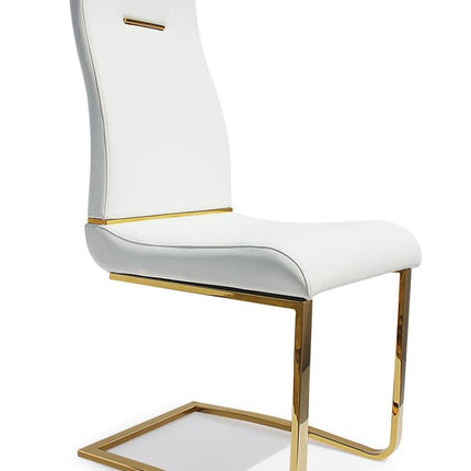 Set of Two White and Gold Faux Leather Dining Side Chairs