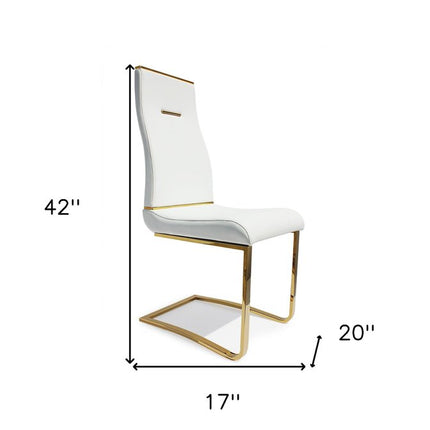 Set of Two White and Gold Faux Leather Dining Side Chairs
