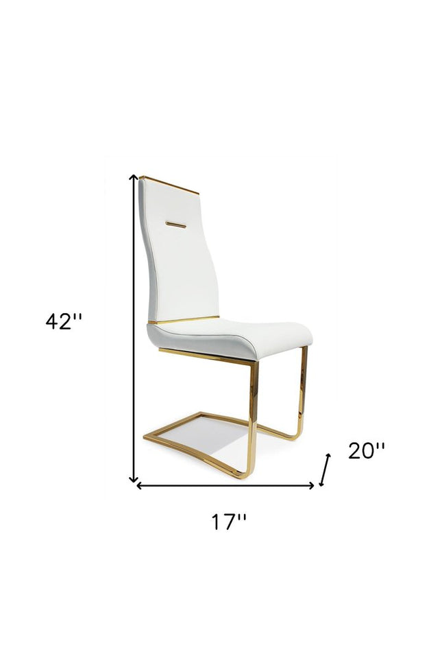 Set of Two White and Gold Faux Leather Dining Side Chairs