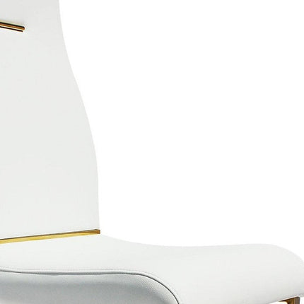 Set of Two White and Gold Faux Leather Dining Side Chairs