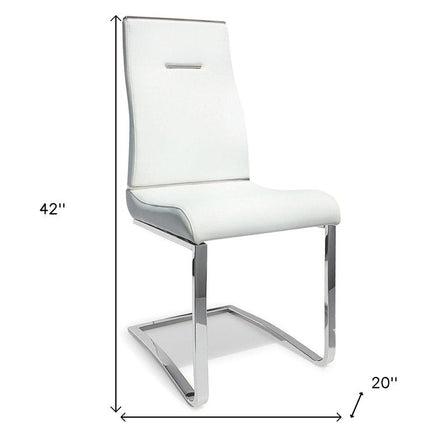 Set of Two White and Silver Faux Leather Dining Side Chairs