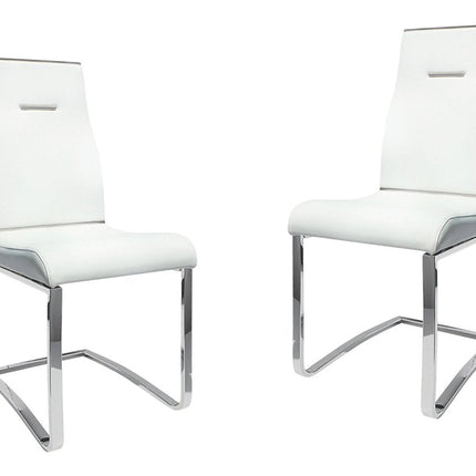 Set of Two White and Silver Faux Leather Dining Side Chairs
