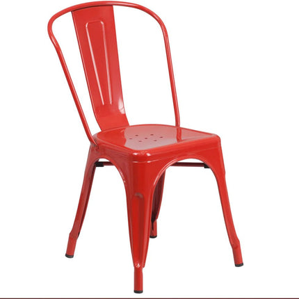 Set of Four Red Metal Open Back Dining Side Chairs