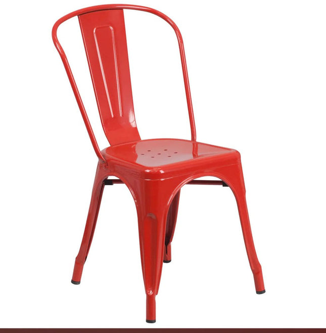 Set of Four Red Metal Open Back Dining Side Chairs HomeRoots