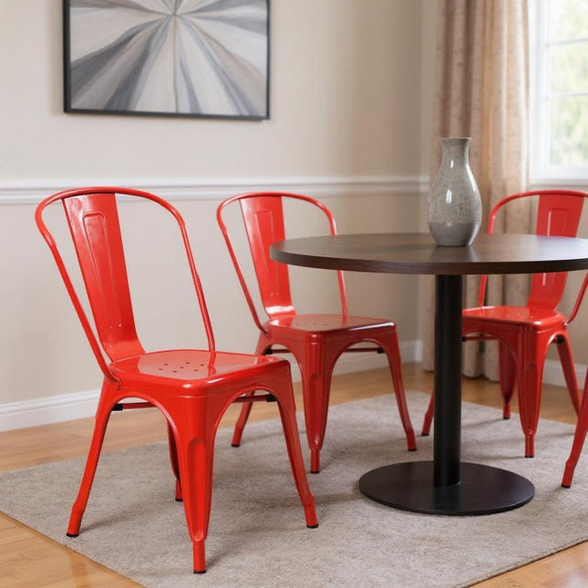 Set of Four Red Metal Open Back Dining Side Chairs HomeRoots