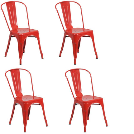 Set of Four Red Metal Open Back Dining Side Chairs