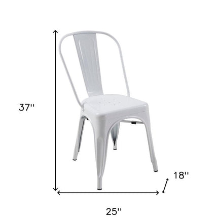 Set of Four White Metal Open Back Dining Side Chairs