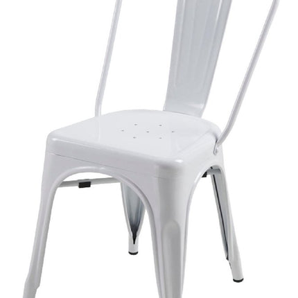 Set of Four White Metal Open Back Dining Side Chairs
